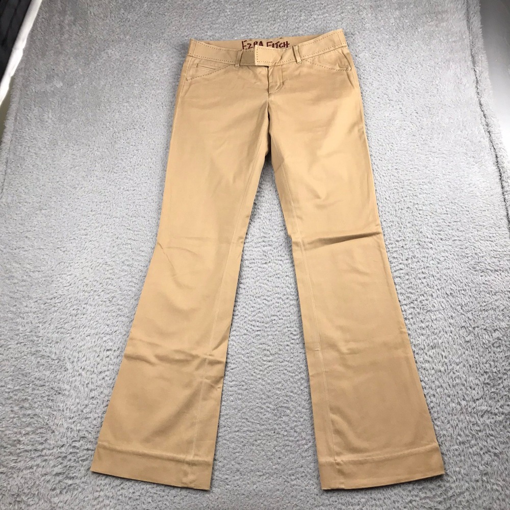 Ezra Fitch Chino Pants Women 26 (31x32) Khaki Tan Flare Leg Low Rise Stretch Y2K